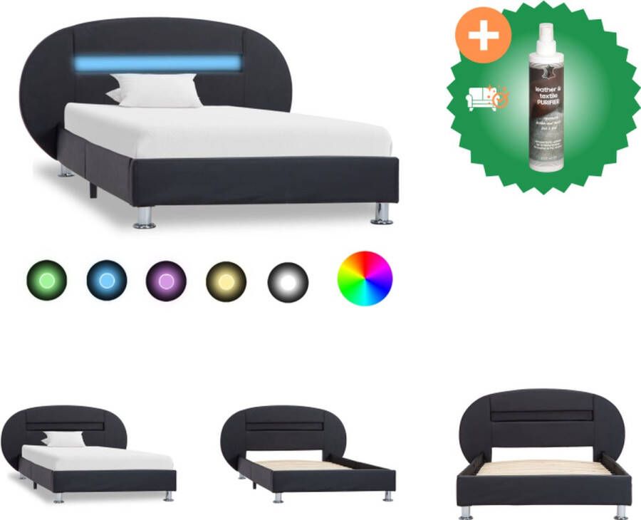 VidaXL Bedframe Zwarte kunstleren bekleding 208 x 123 x 70 cm Geschikt voor 90 x 200 cm matras LED-strip USB-aansluiting Bed Inclusief Reiniger - Foto 2