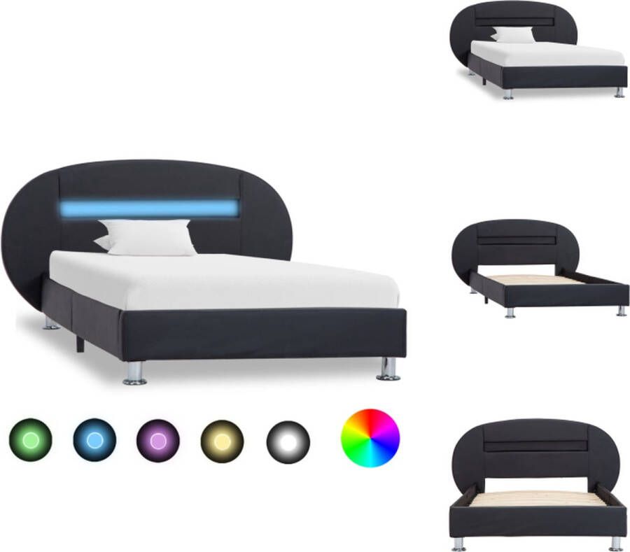 vidaXL Bedframe Zwarte kunstleren bekleding 208 x 123 x 70 cm Geschikt voor 90 x 200 cm matras LED-strip USB-aansluiting Bed