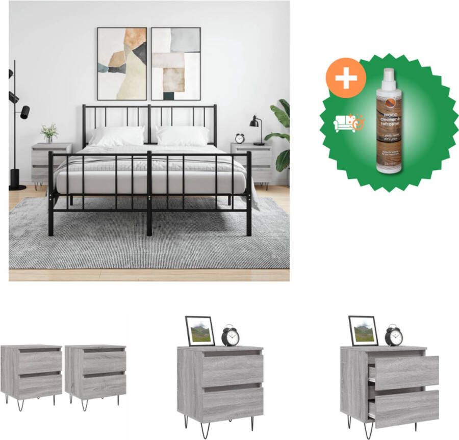 VidaXL Nachtkastjes Grijs Sonoma Eiken Set van 2 40 x 35 x 50 cm Duurzaam Hout Montage Vereist Kast Inclusief Houtreiniger en verfrisser