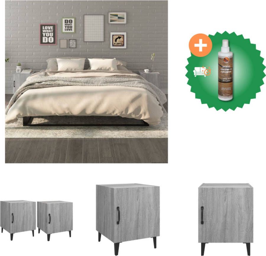 VidaXL Nachtkastjes Grijs Sonoma Eiken Set van 2 Bewerkt hout 40 x 39 x 40 cm Kast Inclusief Houtreiniger en verfrisser - Foto 2