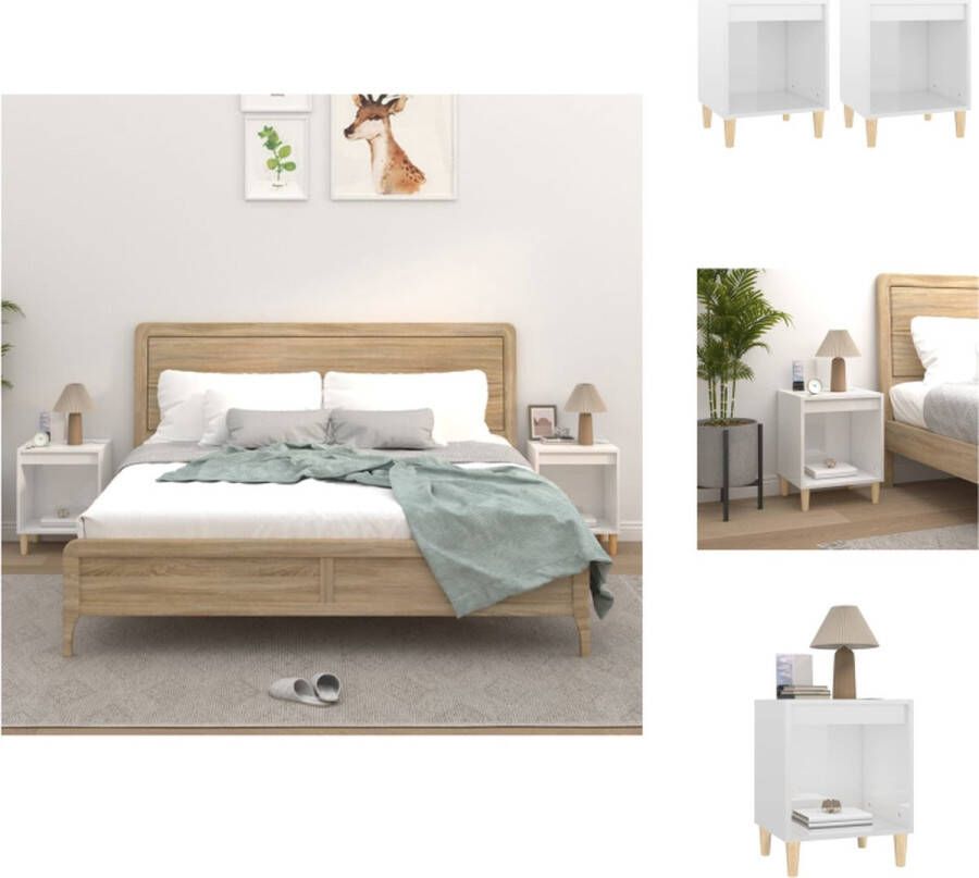 VidaXL Nachtkastje Nachtkastjes Houten Nachtkastje Slaapkamerkast Nachtkastjes 2 st 40x35x50 cm hoogglans wit - Foto 2