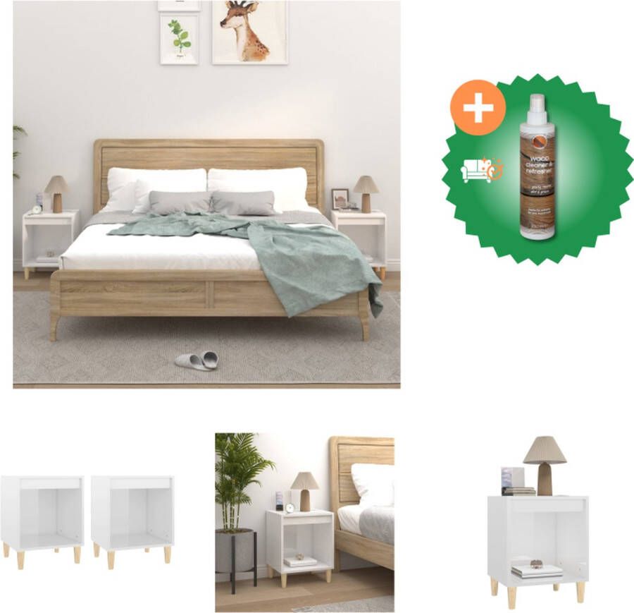 VidaXL Nachtkastjes Hoogglans wit 40 x 35 x 50 cm Bewerkt hout en massief eucalyptushout Kast Inclusief Houtreiniger en verfrisser - Foto 2