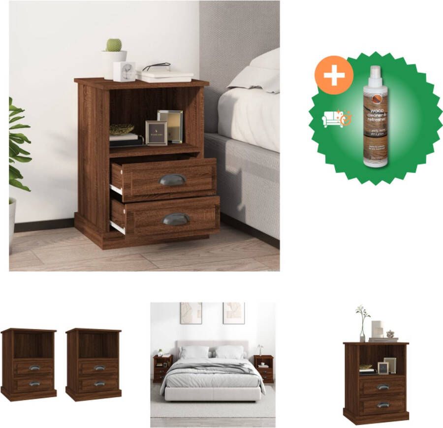 VidaXL Bedkast Nachtkastjes Afmetingen- 43 x 36 x 60 cm Ken- Bruineiken Materiaal- Bewerkt hout Kast Inclusief Houtreiniger en verfrisser