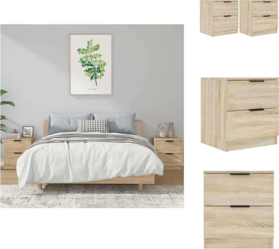 VidaXL Nachtkastje Nachtkastjes Houten Nachtkastje Houten Nachtkastjes 2 st bewerkt hout sonoma eikenkleurig - Foto 2