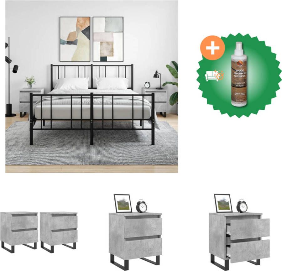 VidaXL Nachtkastjes Bedkasten Betongrijs 40 x 35 x 50 cm Bewerkt hout en ijzer Kast Inclusief Houtreiniger en verfrisser