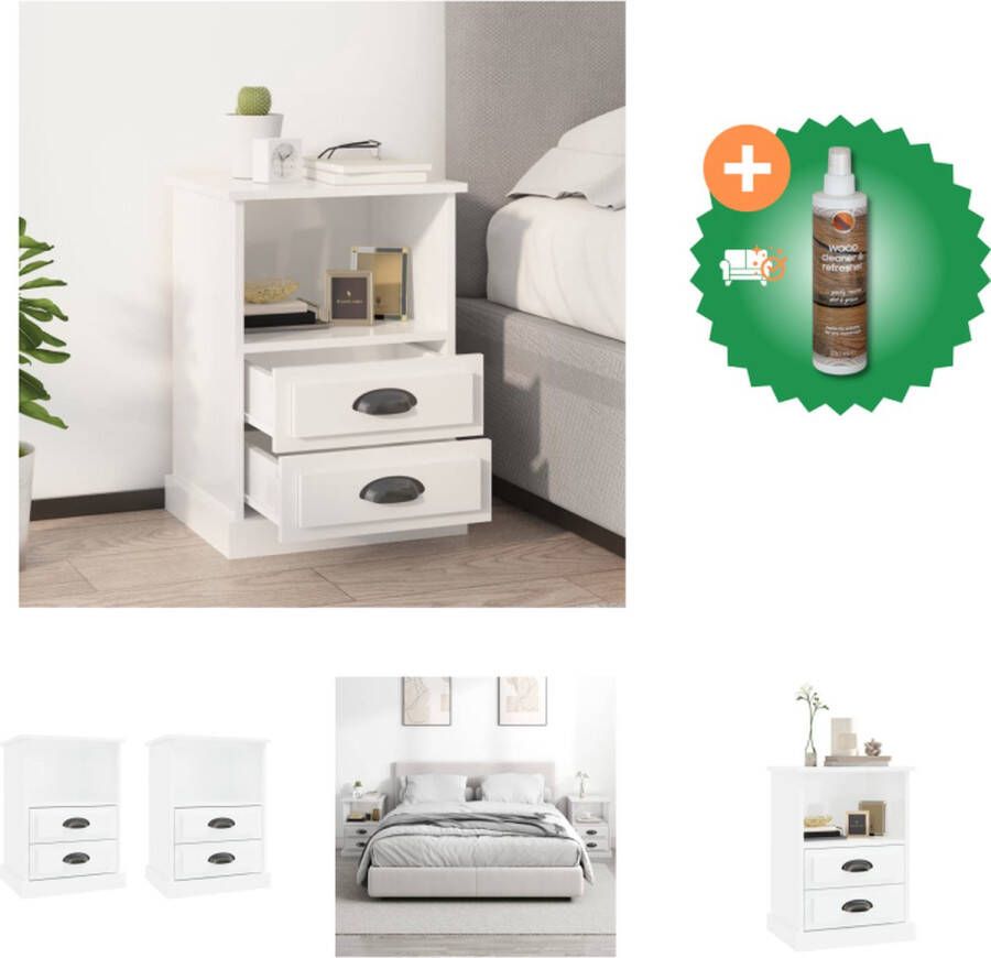 VidaXL Bedkasten Elegant Nachtkastje Afmeting- 43 x 36 x 60 cm Kleur- Hoogglans wit Kast Inclusief Houtreiniger en verfrisser