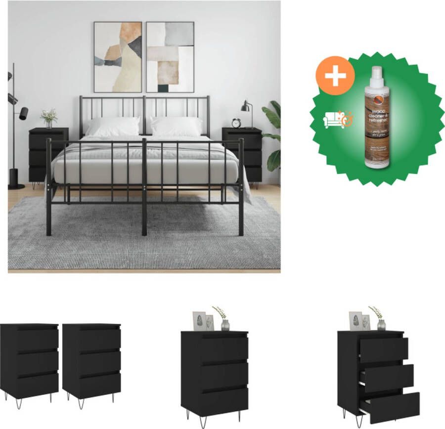 VidaXL Bedkasten Elegant Nachtkastjes 40 x 35 x 69 cm Zwart Kast Inclusief Houtreiniger en verfrisser