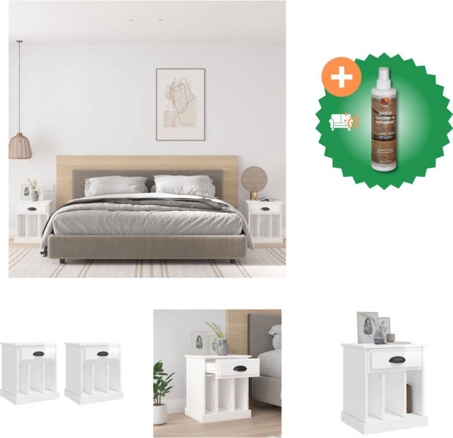 VidaXL Bedkasten Hoogglans wit 43 x 36 x 50 cm 1 lade 3 vakken Bewerkt hout Stevig tafelblad Kast Inclusief Houtreiniger en verfrisser