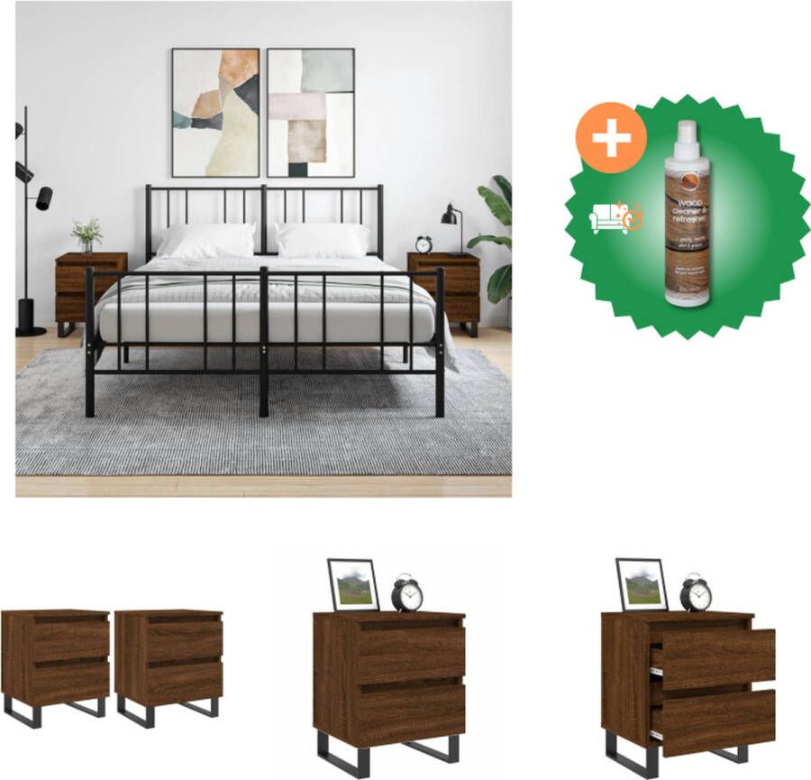 VidaXL Bedkasten Hout 2 Lades Bruineiken 40 x 35 x 50 cm Elegant en Duurzaam Kast Inclusief Houtreiniger en verfrisser