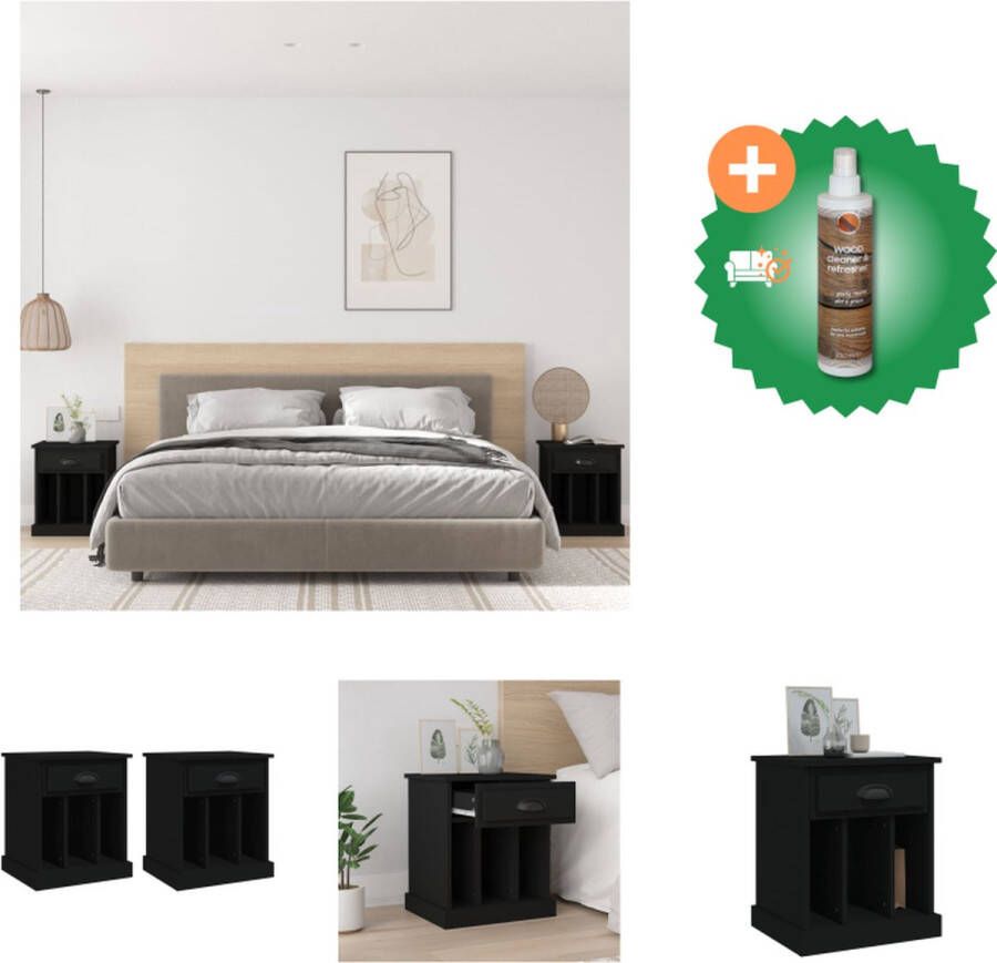 VidaXL Bedkasten Nachtkastje 43 x 36 x 50 cm Zwart Kast Inclusief Houtreiniger en verfrisser