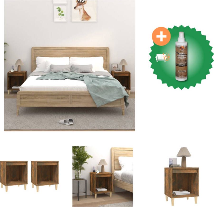 VidaXL Nachtkastje Gerookt Eiken 40 x 35 x 50 cm Duurzaam bewerkt hout en metaal Kast Inclusief Houtreiniger en verfrisser