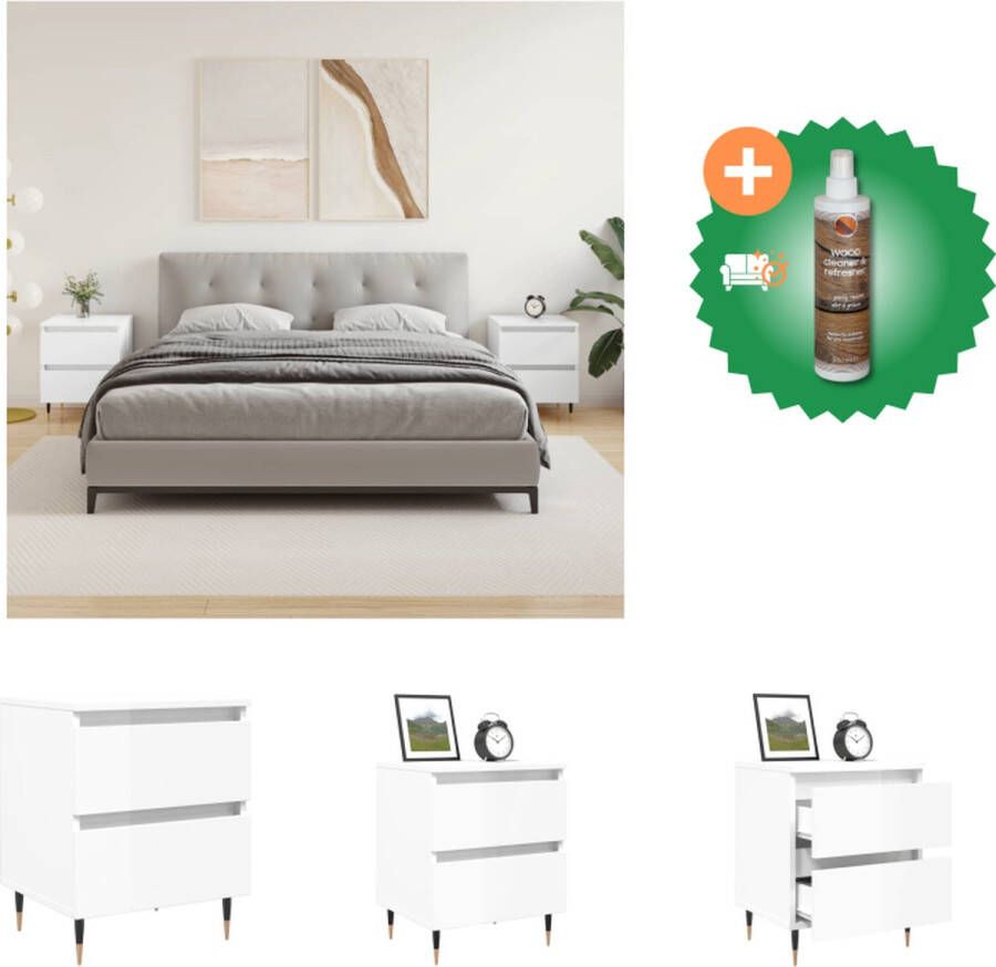 VidaXL Nachtkastjes Hoogglans wit 40 x 35 x 50 cm Bewerkt hout en ijzer Kast Inclusief Houtreiniger en verfrisser - Foto 2