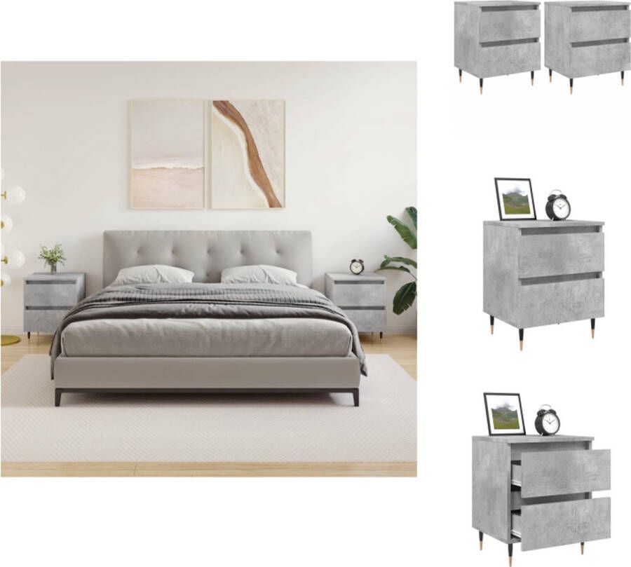 VidaXL Nachtkastje Nachtkastjes Bijzettafel Wandkastje Nachtkastjes 2 st 40x35x50 cm bewerkt hout betongrijs - Foto 2