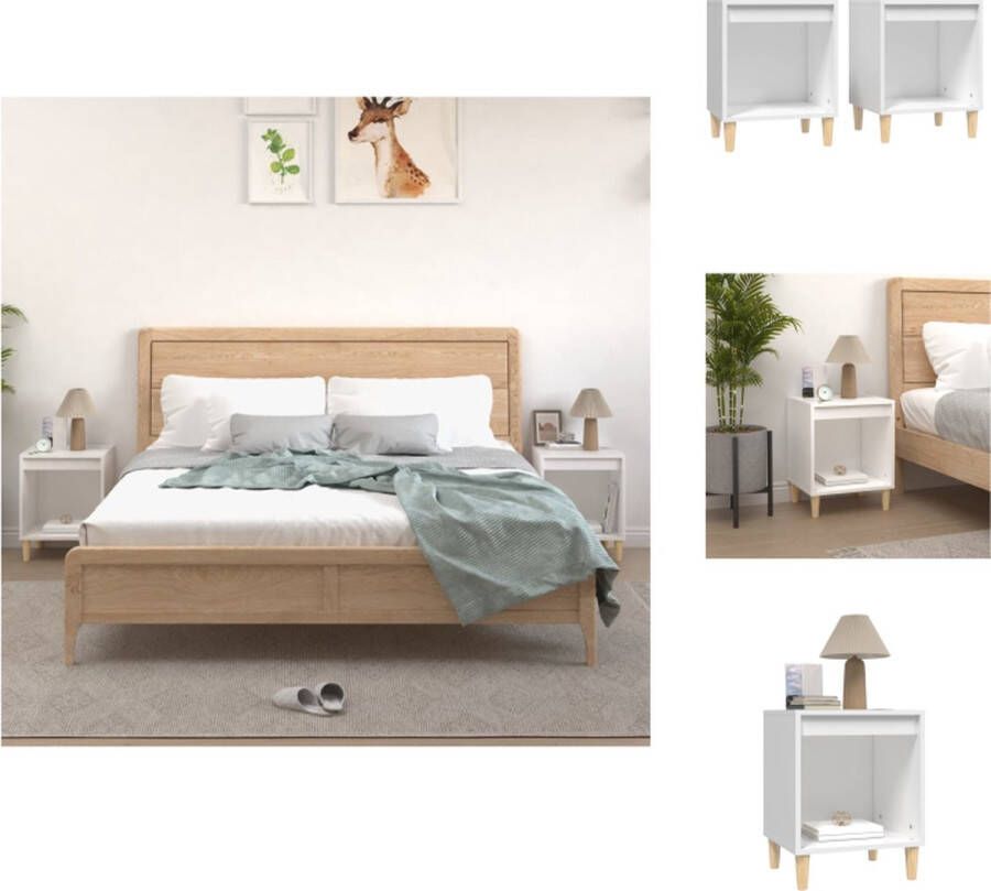 VidaXL Nachtkastje Elegant Bedkast Afmetingen- 40 x 35 x 50 cm Kleur- Wit Materiaal- Bewerkt hout en metaal Kast - Foto 2