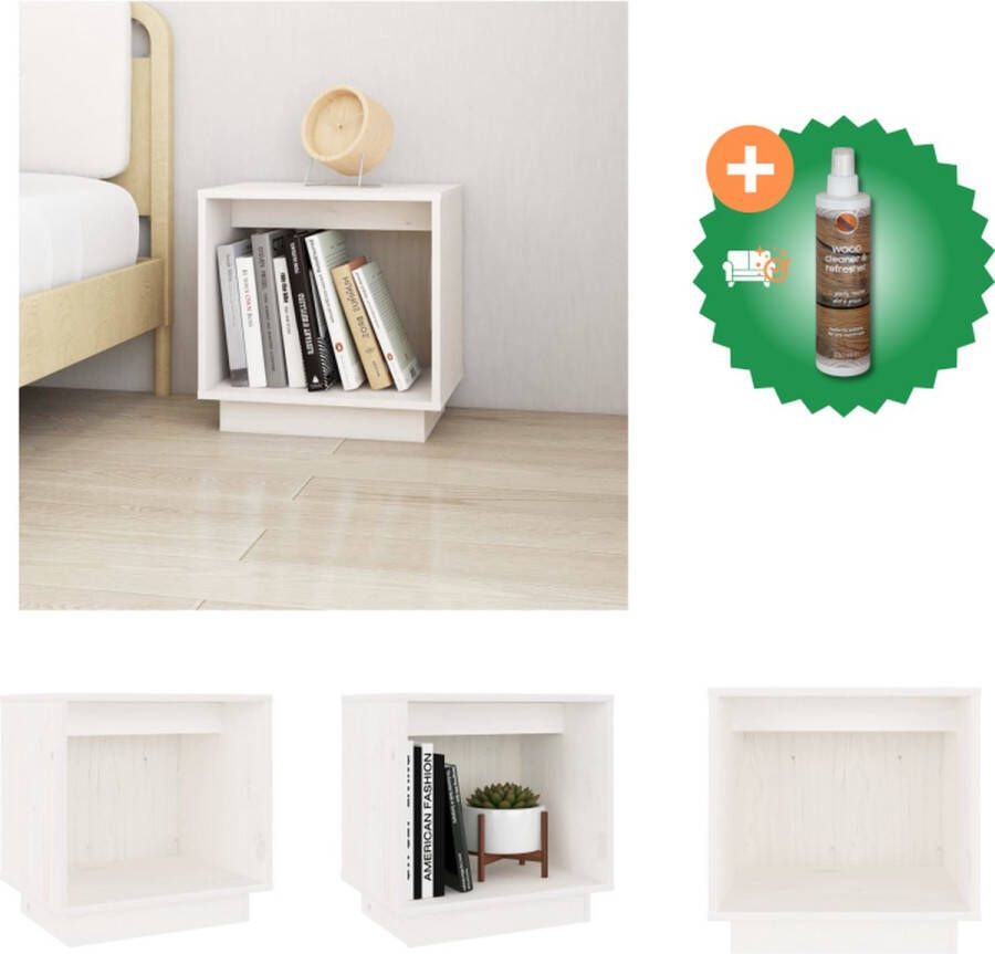 VidaXL Bedkastje Grenenhout Wit 40x30x40 cm Duurzaam en Stijlvol Kast Inclusief Houtreiniger en verfrisser - Foto 2