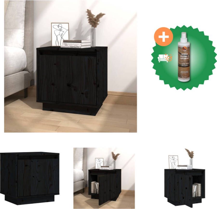 VidaXL Nachtkastje 40x30x40 cm massief grenenhout zwart Kast Inclusief Houtreiniger en verfrisser