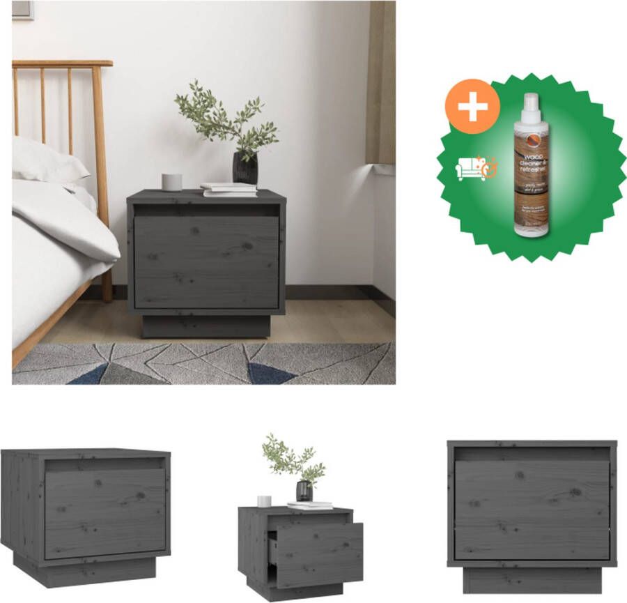 VidaXL Bedkastje massief grenenhout Bijzettafel 35x34x32cm Grijs Kast Inclusief Houtreiniger en verfrisser