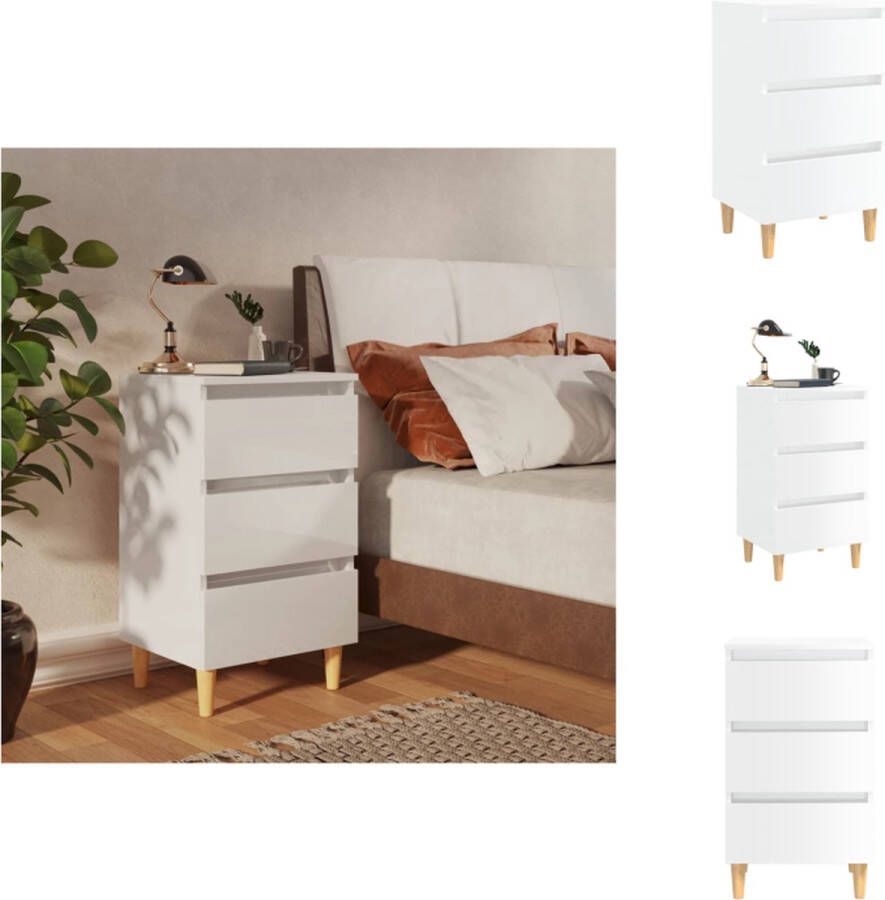 VidaXL Nachtkastje Nachtkastjes Slaapkamerkastje Slaapkamerkastjes Nachtkastje met massief houten poten 40x35x69 cm hoogglans wit - Foto 2