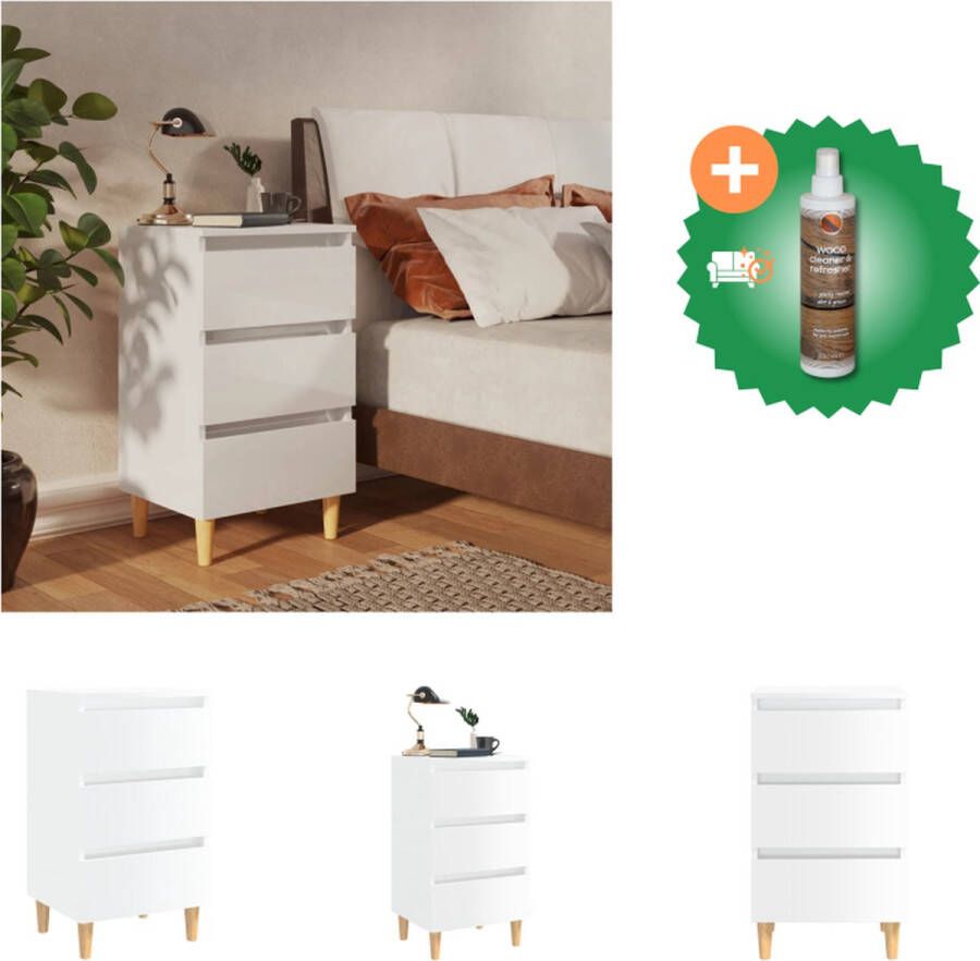VidaXL Bedkastje Scandinavisch design 3 lades Hoogglans wit 40 x 35 x 69 cm Kast Inclusief Houtreiniger en verfrisser