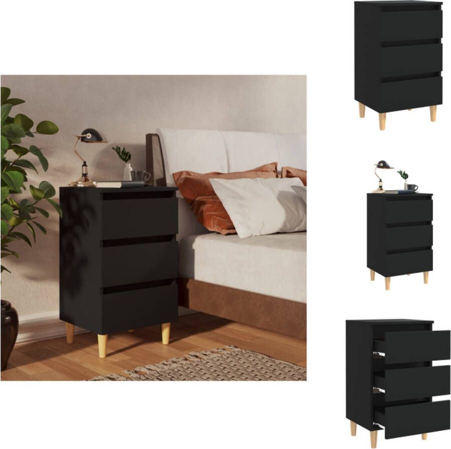 VidaXL Nachtkastje Nachtkastjes Slaapkamerkastje Slaapkamerkastjes Nachtkastje met massief houten poten 40x35x69 cm zwart