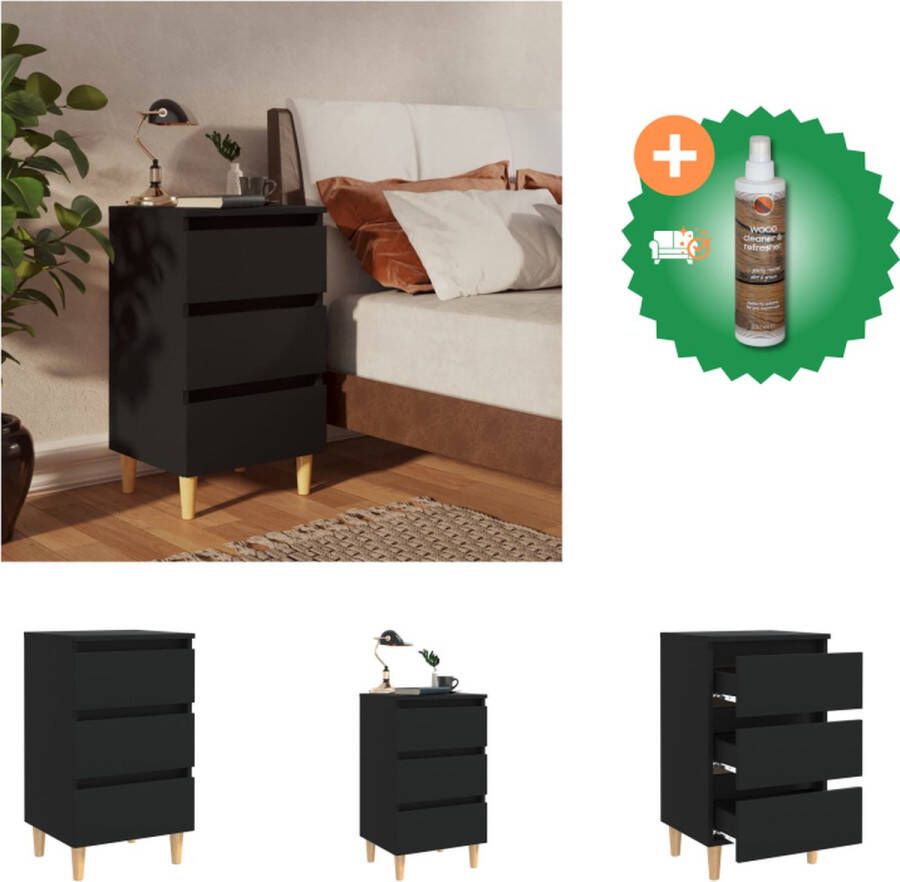 VidaXL Bedkastje Scandinavisch ontwerp 3 lades 40 x 35 x 69 cm Zwart Kast Inclusief Houtreiniger en verfrisser