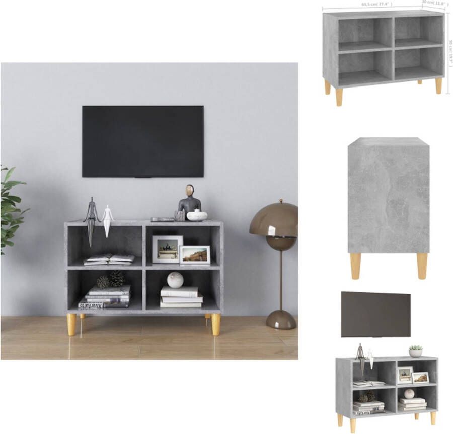 VidaXL Tv-kast Tv-kasten Tv-standaard Tv-standaarden Tv-meubel met massief houten poten 69 5x30x50 cm betongrijs