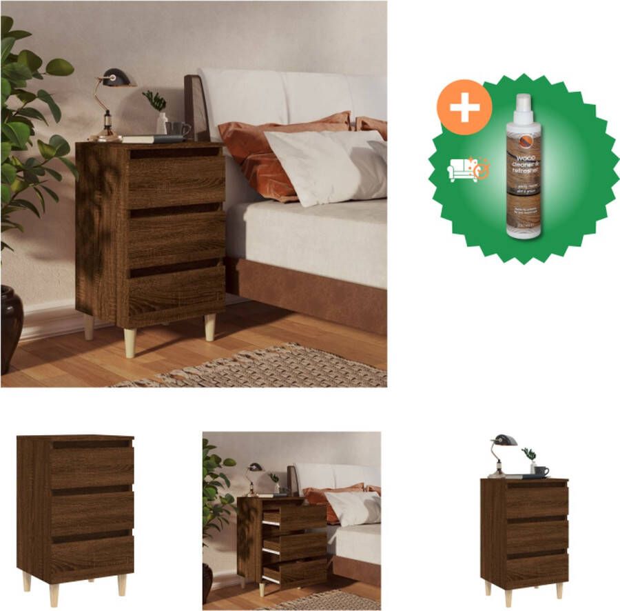 VidaXL Bedkastje Scandinavische Stijl 40 x 35 x 69 cm 3 Lades Bruineiken Kast Inclusief Houtreiniger en verfrisser
