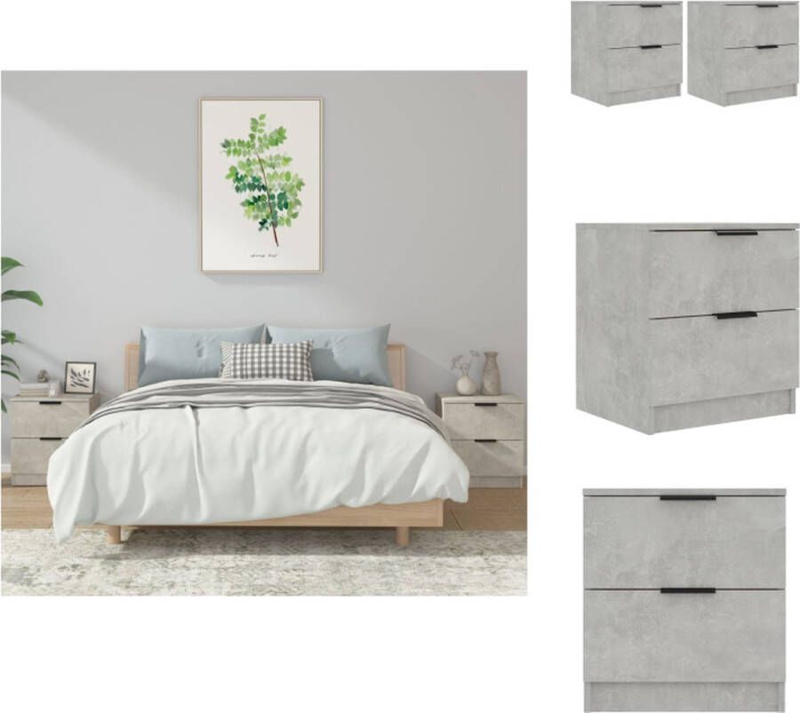 VidaXL Nachtkastje Nachtkastjes Houten Nachtkastje Houten Nachtkastjes 2 st bewerkt hout betongrijs - Foto 4
