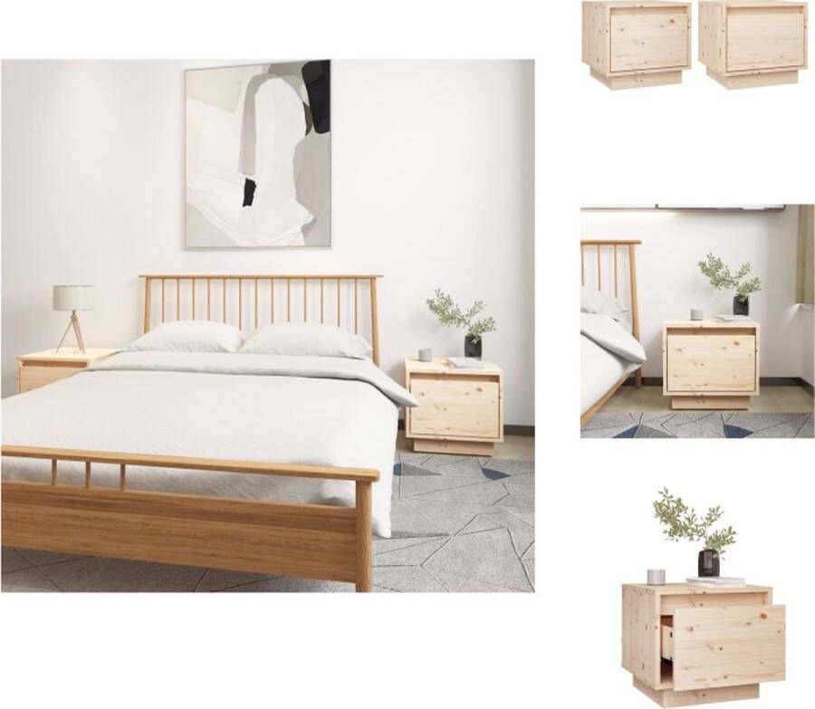 VidaXL Nachtkastje Nachtkastjes Bedtafeltje Bedkastje Nachtkastjes 2 st 35x34x32 cm massief grenenhout - Foto 2