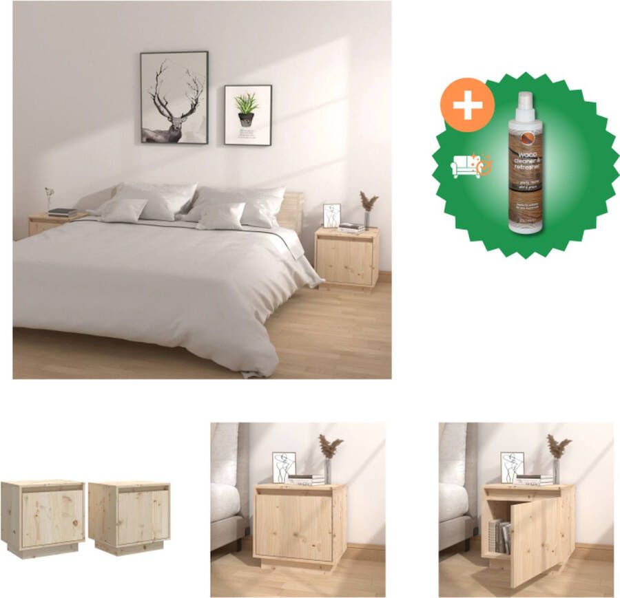 VidaXL Nachtkastjes 2 st 40x30x40 cm massief grenenhout Kast Inclusief Houtreiniger en verfrisser
