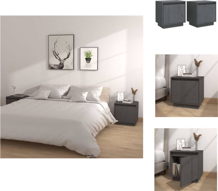 VidaXL Nachtkastje Nachtkastjes Bedtafeltje Bedkastje Nachtkastjes 2 st 40x30x40 cm massief grenenhout grijs - Foto 3