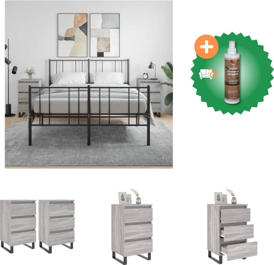 VidaXL Bedkastjes Grijs Sonoma Eiken Set van 2 40 x 35 x 69 cm Met 3 lades Kast Inclusief Houtreiniger en verfrisser