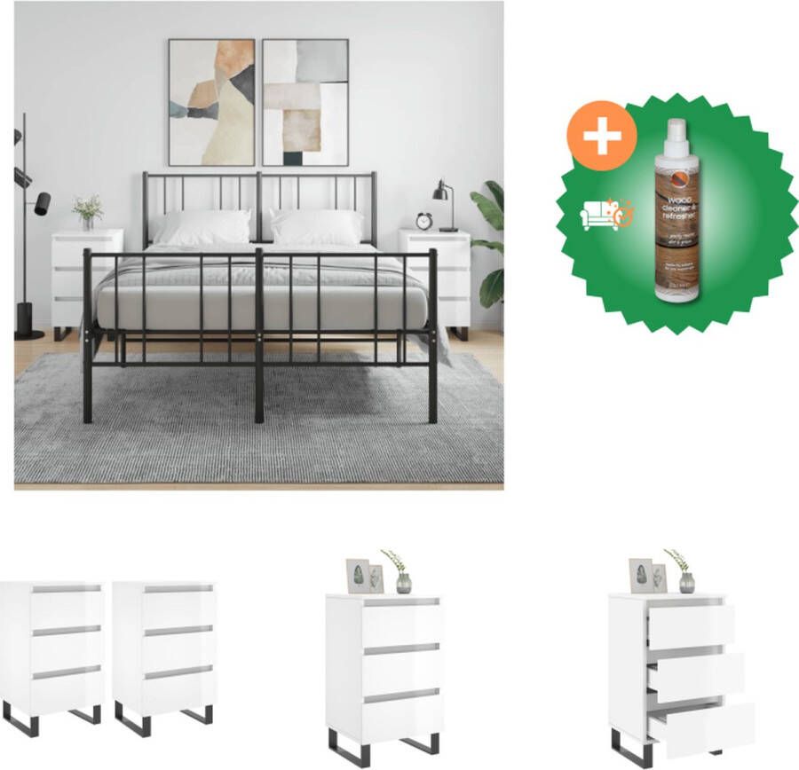 VidaXL Nachtkastjes 2 st 40x35x69 cm bewerkt hout hoogglans wit Kast Inclusief Houtreiniger en verfrisser - Foto 2