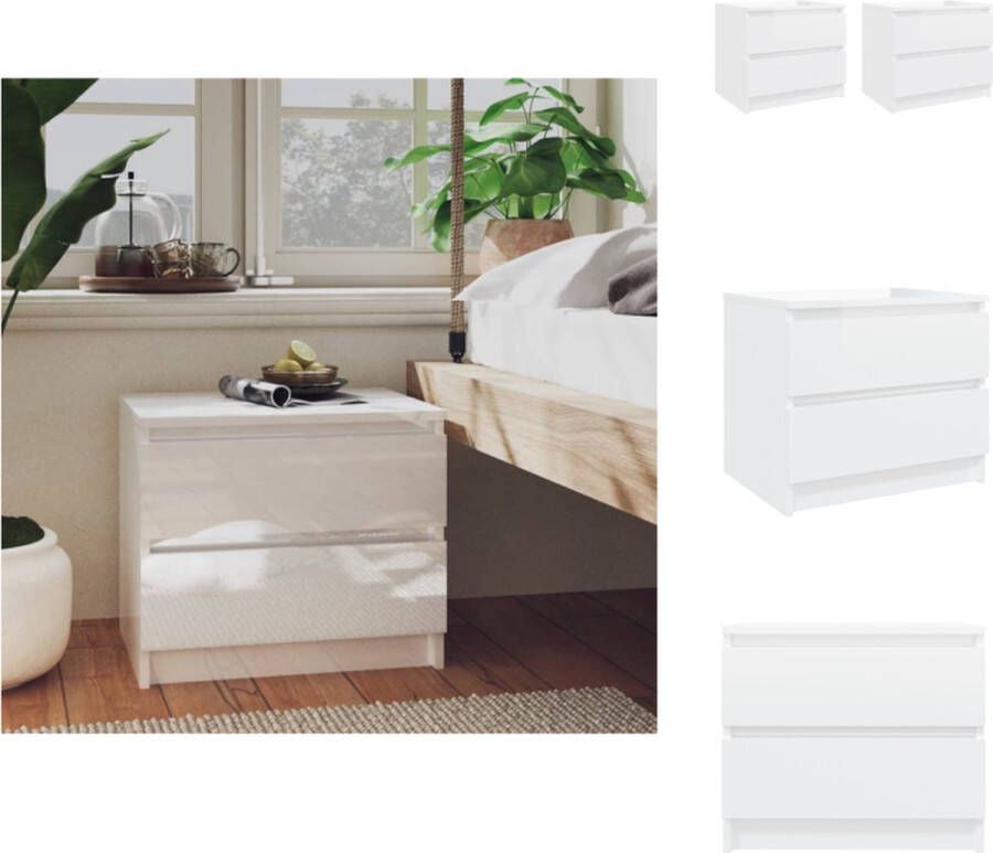 VidaXL Nachtkastje Nachtkastjes Slaapkamerkastje Slaapkamerkastjes Nachtkastjes 2 st 50x39x43 5 cm bewerkt hout hoogglans wit - Foto 2