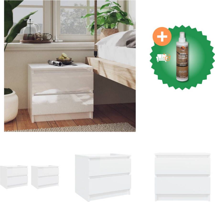 VidaXL Bedkastjes Hoogglans wit 50 x 39 x 43.5 cm 2 lades Stevige constructie Kast Inclusief Houtreiniger en verfrisser