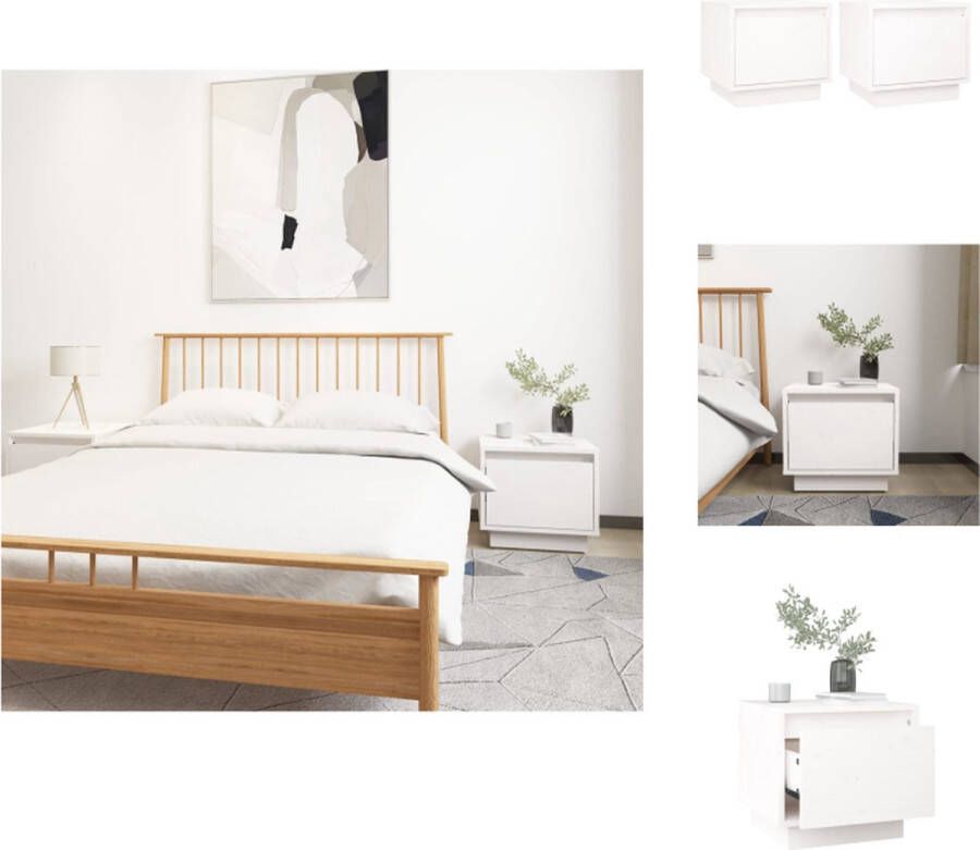 VidaXL Nachtkastje Nachtkastjes Bedtafeltje Bedkastje Nachtkastjes 2 st 35x34x32 cm massief grenenhout wit