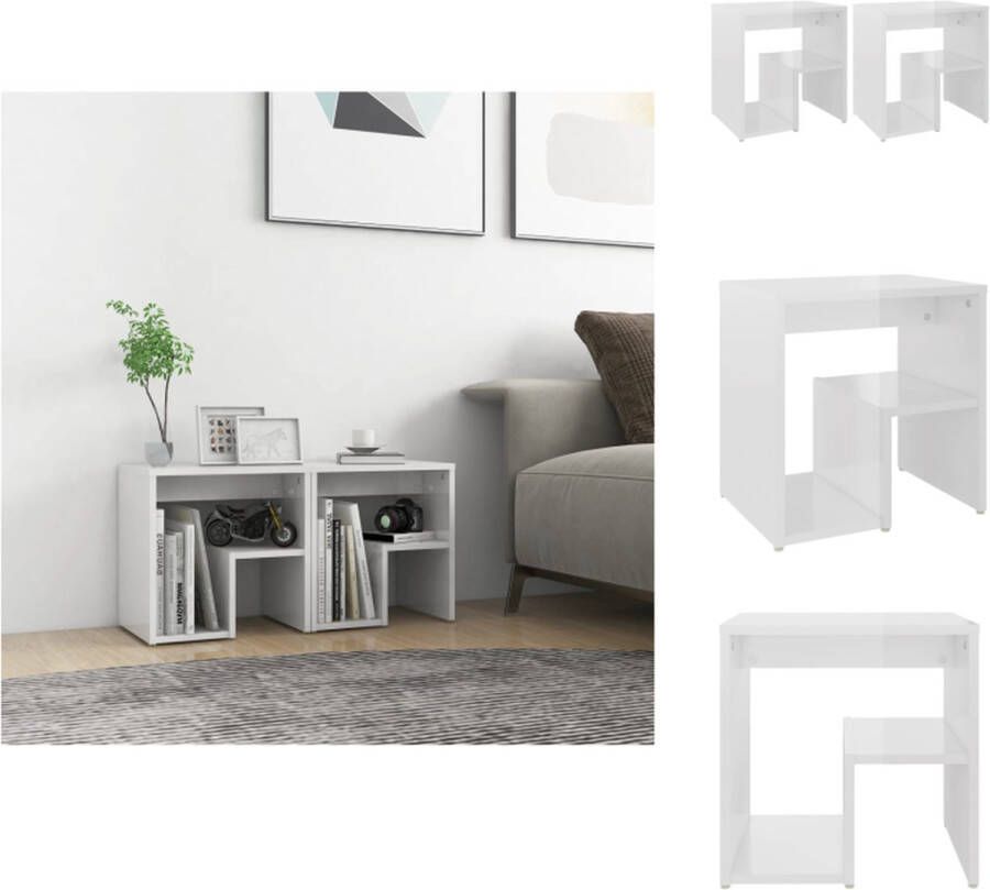 VidaXL Nachtkastje Nachtkastjes Slaapkamerkastje Slaapkamerkastjes Nachtkastjes 2 st 40x30x40 cm bewerkt hout hoogglans wit - Foto 2