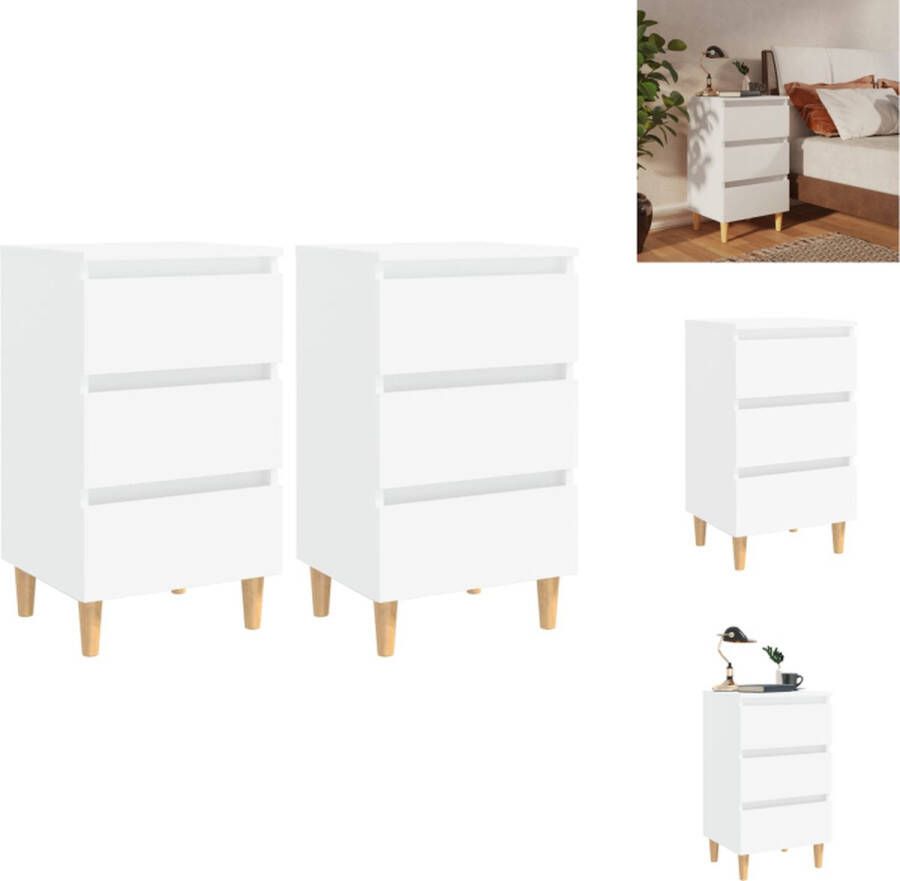 VidaXL Nachtkastje Nachtkastjes Slaapkamerkastje Slaapkamerkastjes Nachtkastjes 2 st met massief houten poten 40x35x69 cm wit - Foto 2