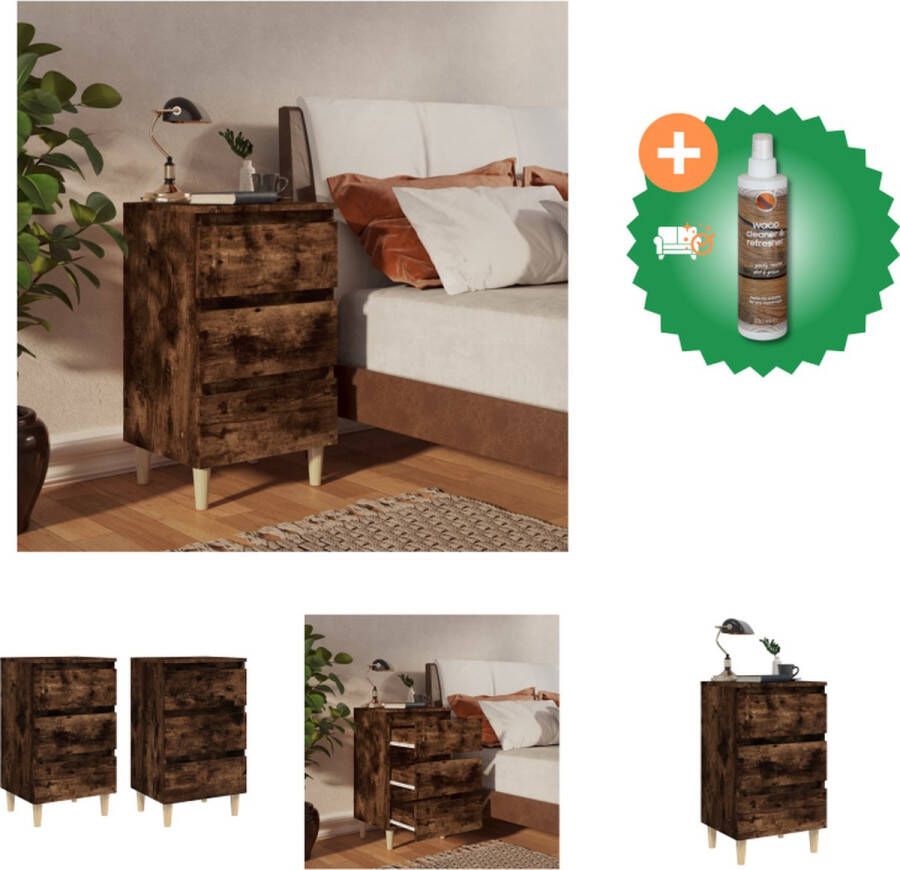 VidaXL Bedkastjes Scandinavisch design Gerookt eiken 40 x 35 x 69 cm Met 3 lades Kast Inclusief Houtreiniger en verfrisser