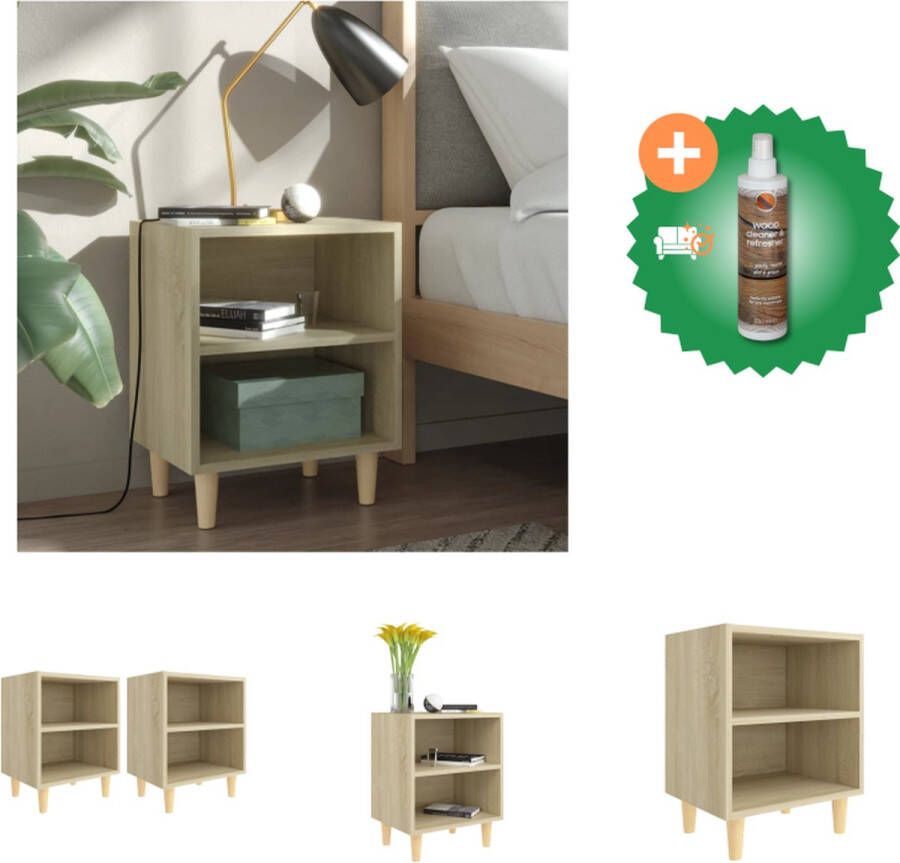 VidaXL Bedkastjes Scandinavisch Nachtkastje 40x30x50 cm Sonoma Eiken Houten Poten Kast Inclusief Houtreiniger en verfrisser