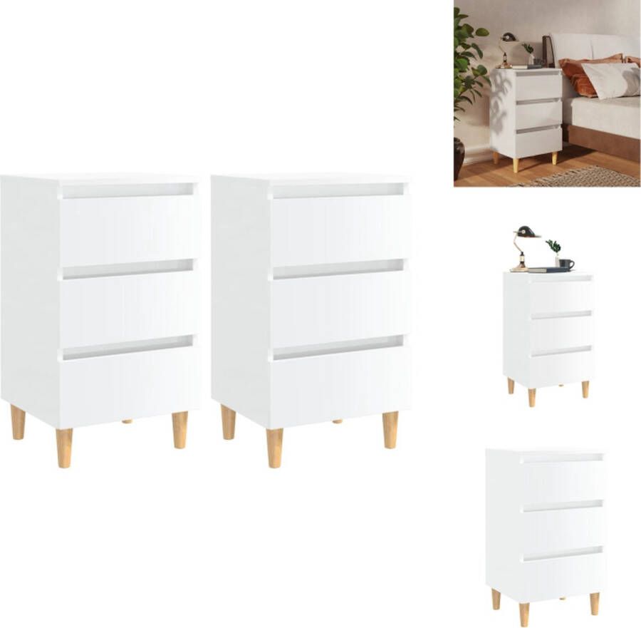 VidaXL Nachtkastje Nachtkastjes Slaapkamerkastje Slaapkamerkastjes Nachtkastjes 2 st met houten poten 40x35x69 cm hoogglans wit