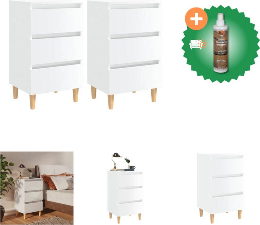 VidaXL Bedkastjes Scandinavisch ontwerp Hoogglans wit 40 x 35 x 69 cm 3 lades Kast Inclusief Houtreiniger en verfrisser