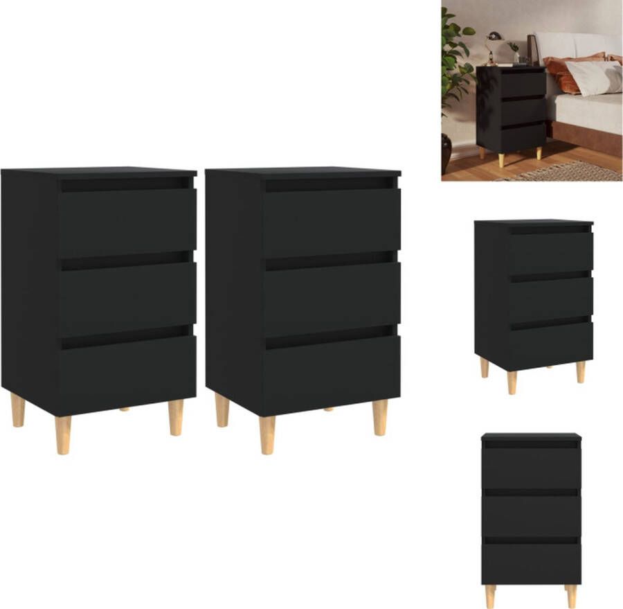 VidaXL Nachtkastje Nachtkastjes Slaapkamerkastje Slaapkamerkastjes Nachtkastjes 2 st met massief houten poten 40x35x69 cm zwart - Foto 2