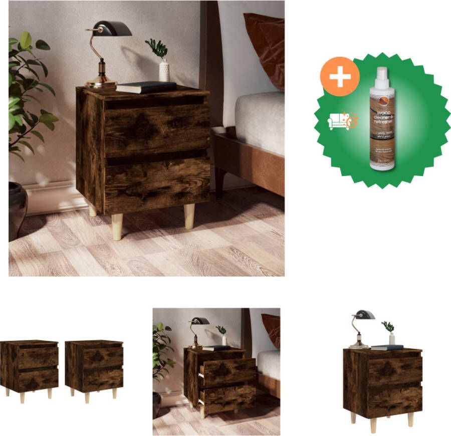 VidaXL Bedkastjes Scandinavische charme Nachtkastje 40 x 35 x 50 cm Gerookt eiken 2 lades Kast Inclusief Houtreiniger en verfrisser