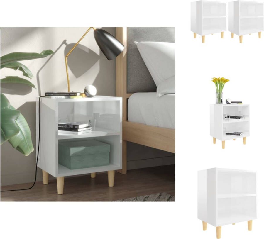 VidaXL Nachtkastje Nachtkastjes Slaapkamerkastje Slaapkamerkastjes Nachtkastjes 2 st met houten poten 40x30x50 cm hoogglans wit
