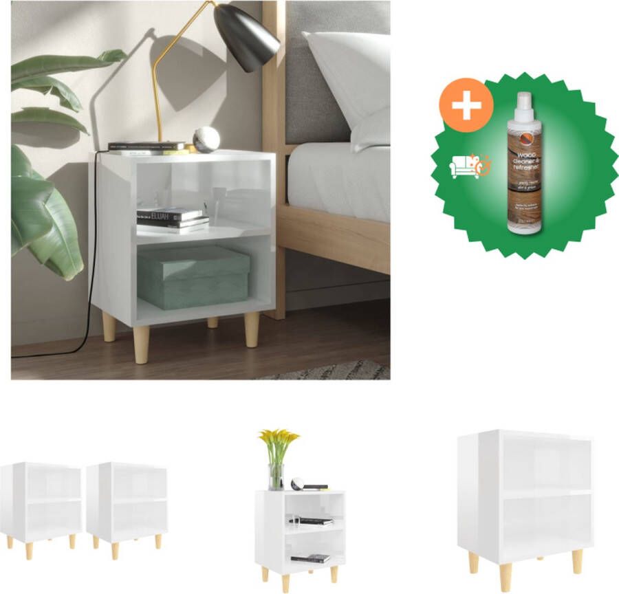 VidaXL Bedkastjes Scandinavische stijl 40x30x50 cm hoogglans wit houten poten Kast Inclusief Houtreiniger en verfrisser