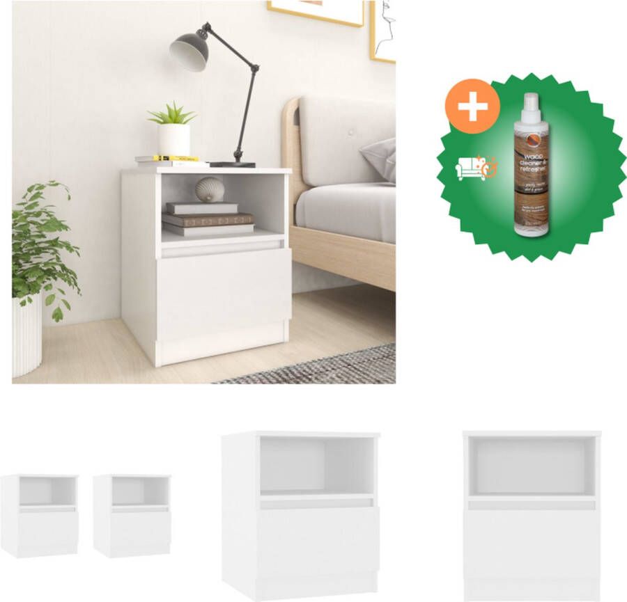 VidaXL Nachtkastjes Moderne Charme Opbergruimte Displayfunctie Metalen voeten Praktische deur Wit 40x40x50cm Montage vereist 2x nachtkastje Kast Inclusief Houtreiniger en verfrisser
