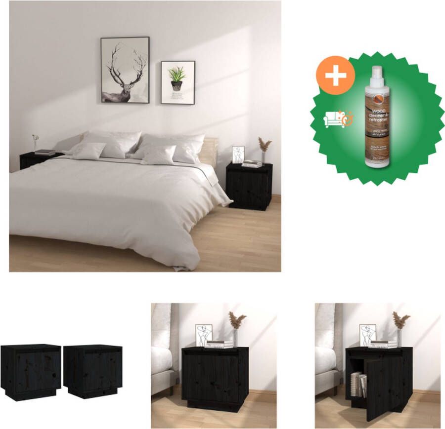 VidaXL Nachtkastjes 2 st 40x30x40 cm massief grenenhout zwart Kast Inclusief Houtreiniger en verfrisser