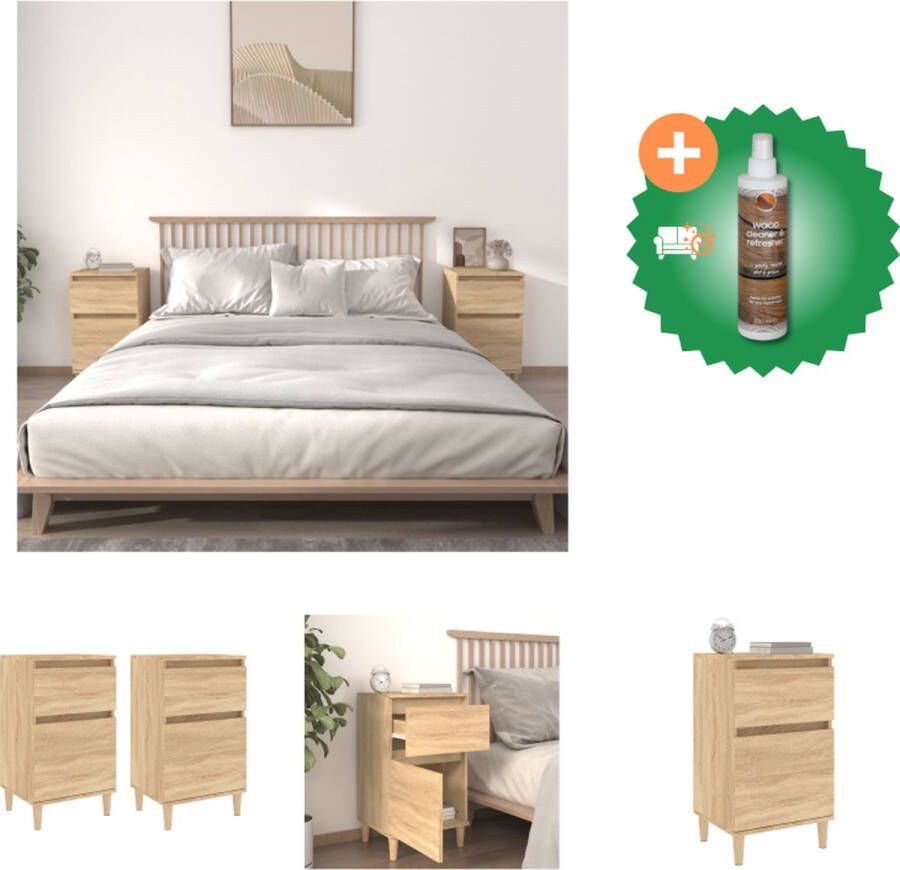 VidaXL Nachtkastjes 2 st 40x35x70 cm bewerkt hout sonoma eikenkleurig Kast Inclusief Houtreiniger en verfrisser - Foto 3