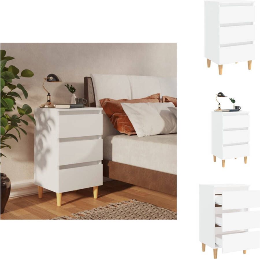 VidaXL Nachtkastje Nachtkastjes Slaapkamerkastje Slaapkamerkastjes Nachtkastje met massief houten poten 40x35x69 cm wit - Foto 2